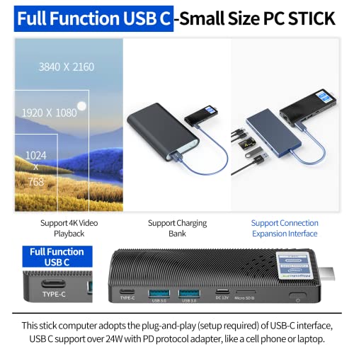 Image of Mini PC Stick, Win 11 Pro J4115, 6GB RAM 128GB ROM, 4K HDMI Output, Gigabit Ethernet, WiFi 5, USB 3.0, Fanless Portable Computer Desktop for Office, Home Theater, Digital Signage, Education