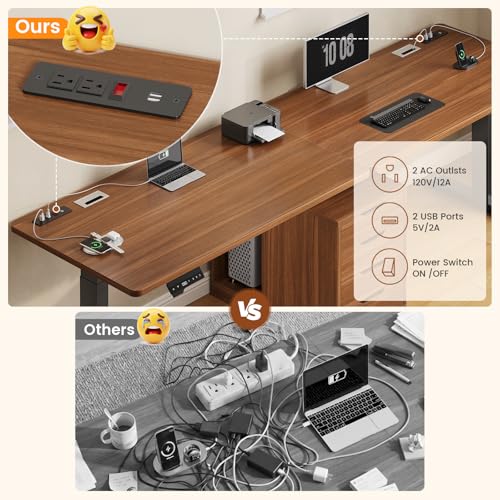 Image of SEDETA Standing Two Person Desk with 4 Drawers, 2 Power Outlets, CPU Stand