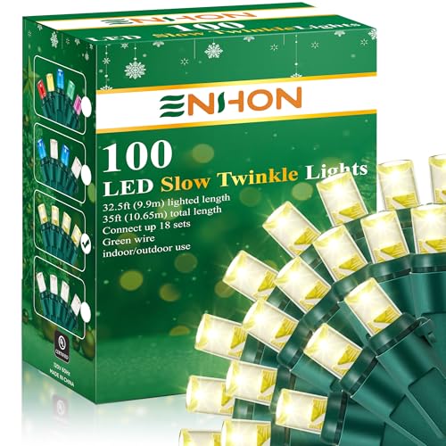 Enhon Slow Twinkling Christmas Light, 100 Lights 35 Ft Twinkle