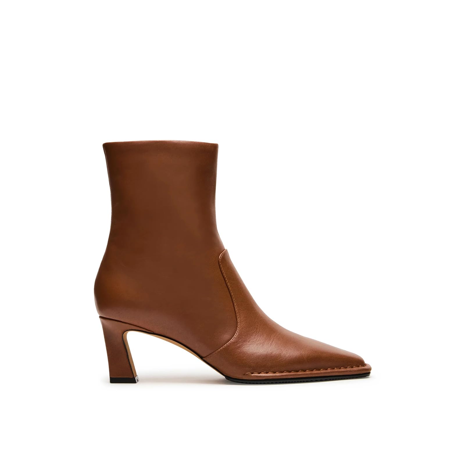 Brown Ankle Boots for Women Leather Square Toe Short Boots Chunky Heel Dressy Chelsea Booties Zipper Comfortable Fall