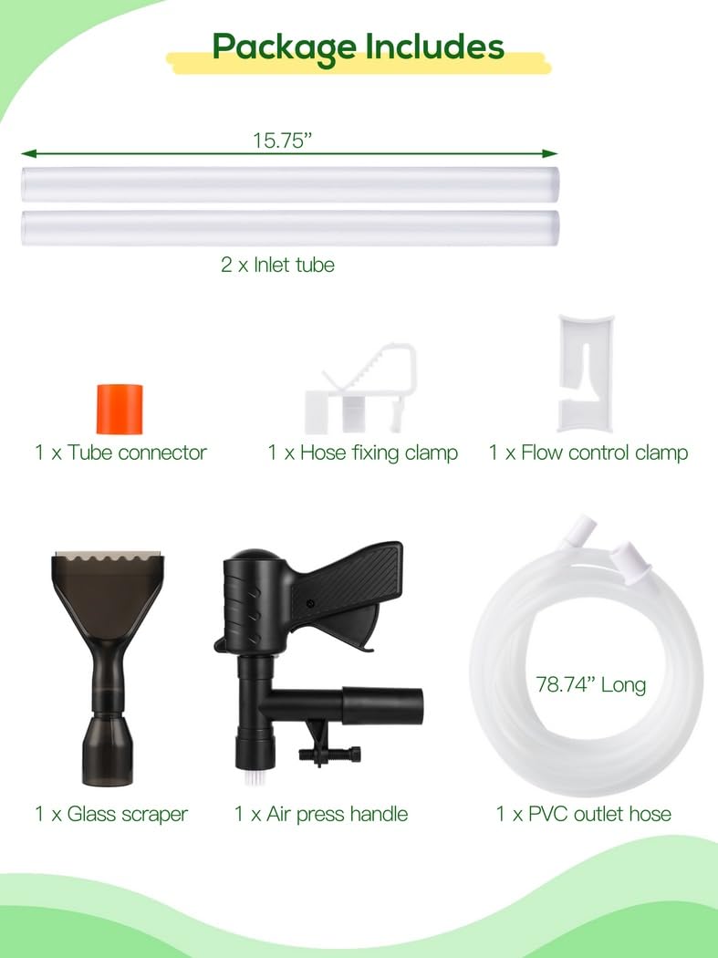 Aquarien-Kiesreiniger, Siphon-Reinigungsset für Fischbecken mit Röhren, Algenkratzer, Schlauch, Durchflussregler, für schnellen Wasserwechsel und Sandwäsche, für kleine und große Becken