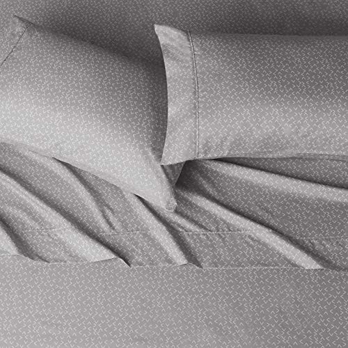 Image of Amazon Basics Lightweight Wrinkle Free Breathable Microfiber 4 Piece Bed Sheet Set with 14-Inch Deep Pockets - Queen, Grey Arrows, Printed