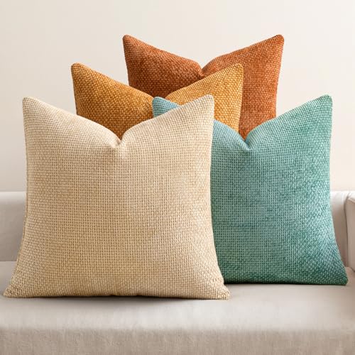MIULEE Pack of 4 Orange/Teal Couch Throw Pillow Covers 18x18 Inch...