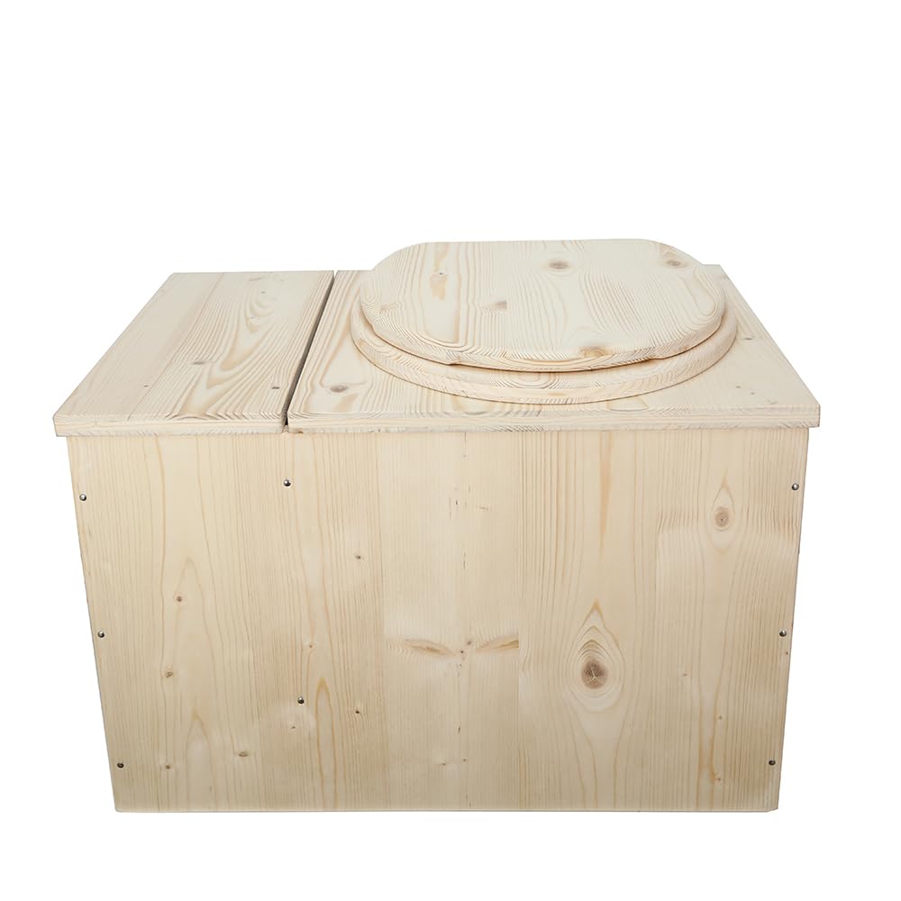 Toilette sèche avec bac à copeaux de bois intégré, Livré monté avec seau 20L plastique alimentaire et bavette de protection inox - Fabrication artisanale Française - N2