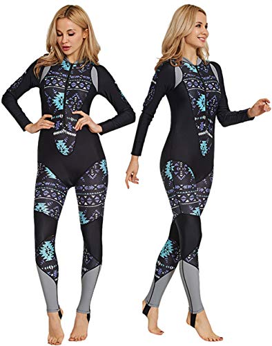 Panegy Women Long Sleeve Swimsuit Wakeboarding Breathable One-Piece Scuba Diving Suit Black XS
