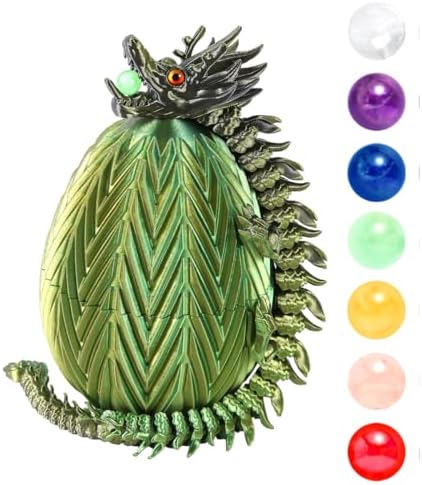 YUE MOTION 3D Printed Dragon Egg - 3D Printed Dragon Toy with 7 pcs Energy Stone Inside - Flexible Joint Parts - Unique Figurines, Desk Decorations, Easter Ege, Gifts for Kids (Assorted Color#2)