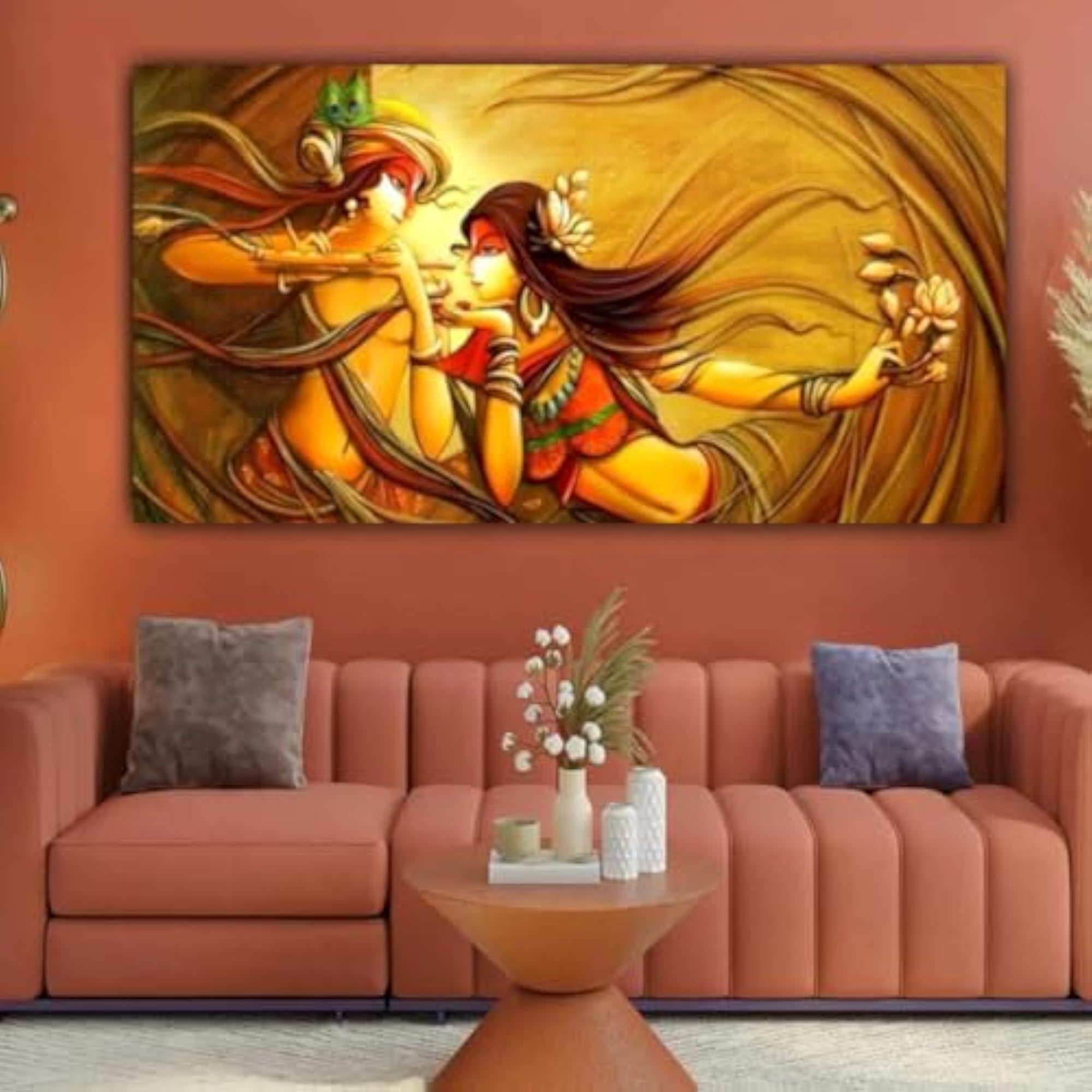Radha Krishna Canvas Painting with Frame, Large Wall Art