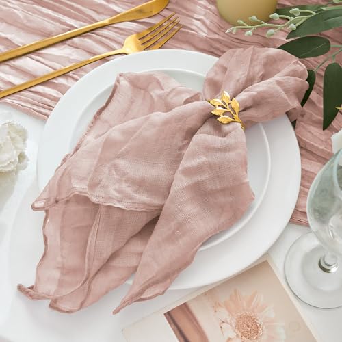Xiomot 12 Pack Cheesecloth Napkins 20'x20' Dusty Pink Boho Gauze Cheese Cloth Napkins Bulk Rustic Dinner Table Decor for Wedding Bridal Baby Shower Party