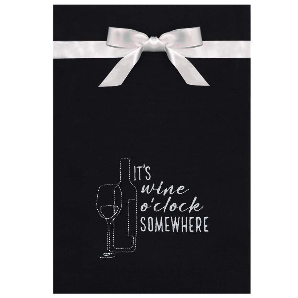 It's Wine O'clock Somewhere Wine Theme Black Tea Towel Gift