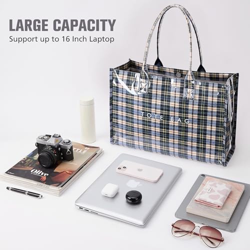 Image of KALIDI PVC Tote Bag Women's Kraft Paper Work Handbags Purses with Top Handle