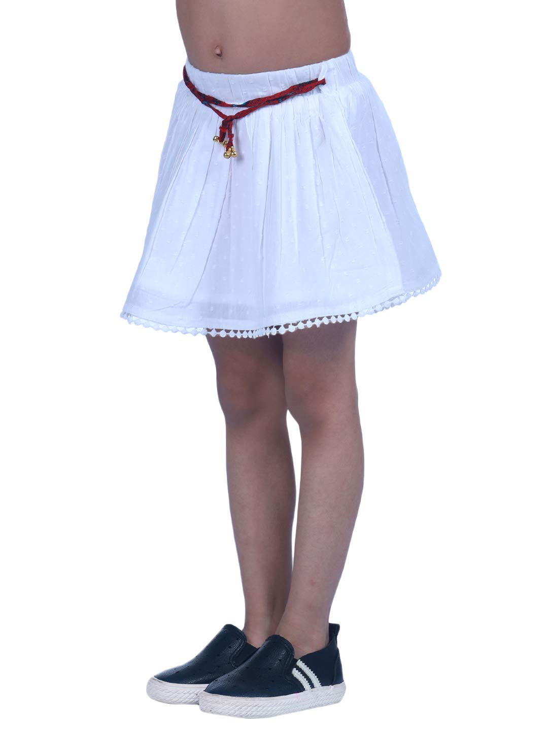 CREATIVE KIDS Baby Girl Cotton Solid A-line Knee Length Skirt with Lace Attach & Drawstring (Cream, 3Y) - Image 4 thumbnail