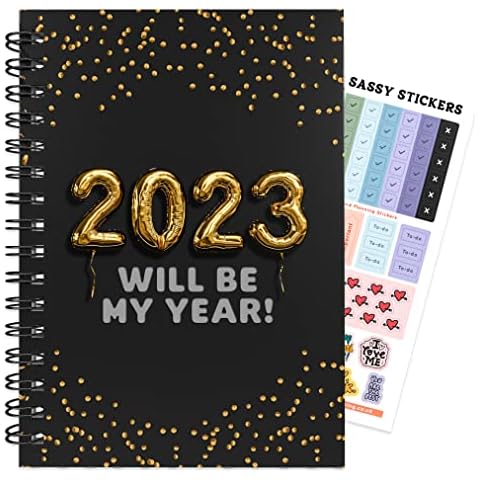 Slimming World Compatible Food Diary New Year 2023 Diet Journal Planner 7 Week Countdown Card with Stickers Black Will Be My Year Cover