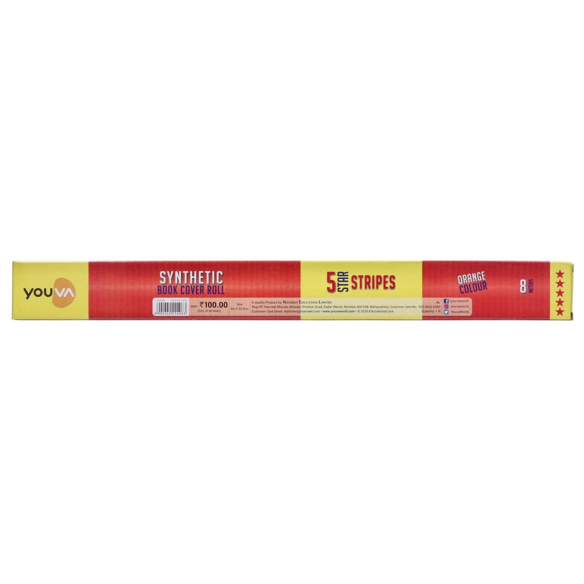 Navneet Youva | Synthetic | Cover Roll | Stripes | 5 Star | 8 Meter | Orange | Pack of 1