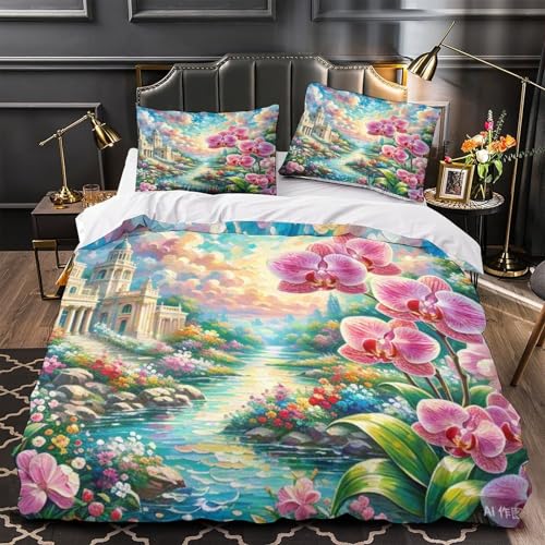 Housse de couette orchidée imprimée 3D avec fermeture éclair cachée en microfibre douce - 4