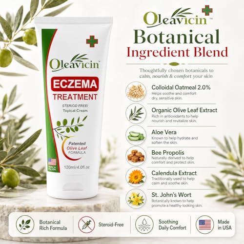 Image of Oleavicin Eczema Treatment Cream (2 Pack) - Anti Itch & Psoriasis Relief for Dry, Itchy, Irritated Skin - Steroid-Free with Organic Olive Leaf Extract - Soothing for Sensitive Skin, Kids & Adults