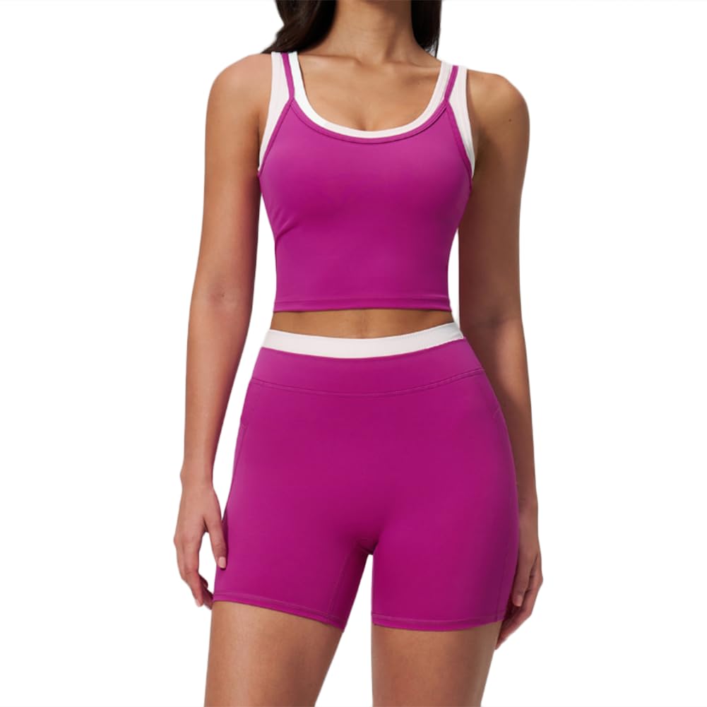 JPXJGT Women's Yoga Set High-Waisted Outdoor Leisure City Fitness Sports Set with Pockets(Size:M,Color:Pink)