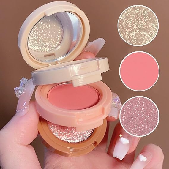 3-in-1 Compact Face Blush, Highlighter Palette, Travel Friendly 3 in 1 face blusher + highlihger with mini compact palette | travel friendly mini face blush and highlihter palette-image-10