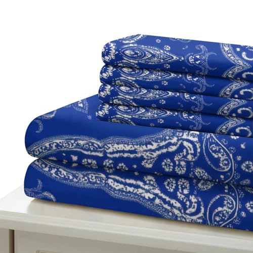 Linge de lit microfibre bleu 140x200 impression 3D cachemire - 7