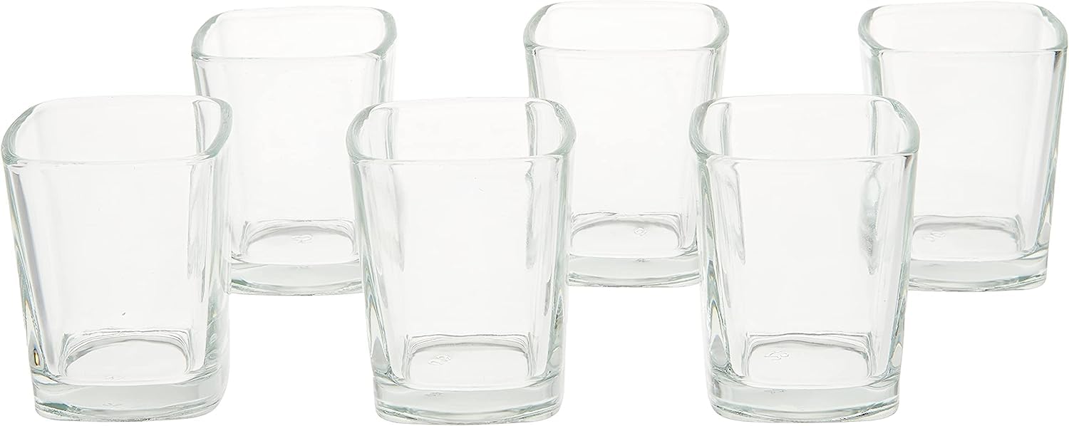 THE WHITE SHOP 12PCS Heavy Base Glasses Bulk, Square Glasses Set, Clear Espresso Glass, Small for Vodka, Whiskey, Tequila, Espressos, Spirits & Liquor