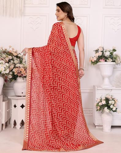Image of Yashika Women's Printed Georgette Printed Saree With Lace Border and Blouse Material