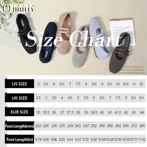 Image of Frank Mully Women's Flats Square Toe Mary Jane Shoes Ballet Flats with Strap Comfortable Slip On Knit Shoes Dressy Casual