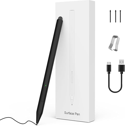 MoKo Stylus Pen for Surface, Fast Charging Surface Pen for Microsoft Surface Pro 7/8/9/X/6/5/4/3 Pen Double-end Digital Pen for Surface Pro/Book/ Laptop/Go/Studio, 4096 Pressure Palm Rejection, Black