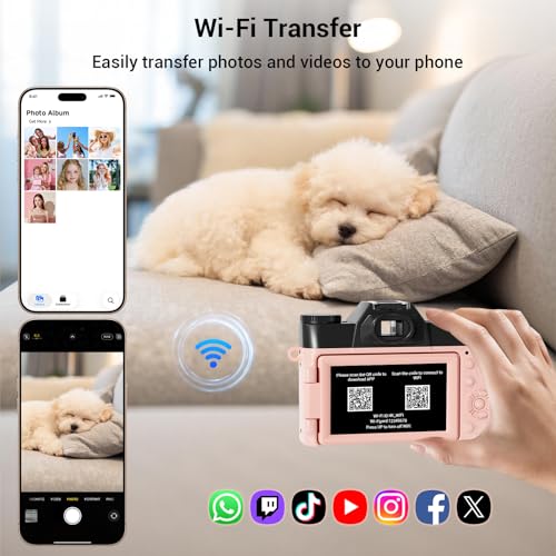 Image of 4K Digital Camera for Photography, 75MP WiFi Vlogging Camera for YouTube, 3 inch 180 Flip Screen Point and Shoot Camera with 64GB SD Card, Anti-Shak & 2 Batteries, Compact Travel Camera for Beginners