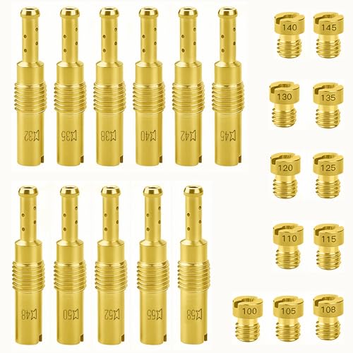 22Pcs Carburetor Jet Kit, 11 Main Jets (#100-145) and 11 Slow Pilot Jets (32-58), Compatible with Nibbi Keihin PWK/PE/CVK Type Carburetors for Motorcycle Dirt Bike