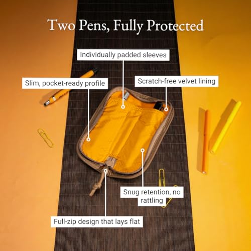 Image of LOCHBY Duo Pen Pouch | Slim and Elegant Pen Pouch, Durable Waxed Canvas, Lightly Padded for Fountain Pen and Mechanical Pencil, Compact Design Holds 2 Pens, for Everyday Carry