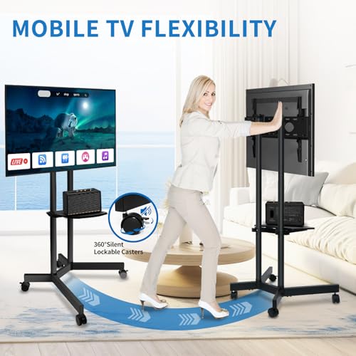 image for Solid Grace Rolling TV Stand with Wheels for 32-75 Inch TVs up to 88lb