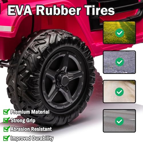 Image of NEWQIDA 24V 2 Seater Ride on Car w /Remote Control 4wd Kids Electric Vehicles Ride on Toys Car, EVA Tires Wheels, 20 inch Spacious Seat, LED Lights, Music, Spring Suspension, 4x200W Motors, Hot Pink