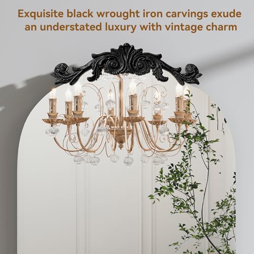 Image of Arched Full Length Mirror, 62 inchX20 inch Vintage Floor Mirror, Baroque Full Body Mirrors with Art Carved, Free Standing Leaning or Wall-Mounted Mirrors for Bedroom, Living Room, Entryway, Black