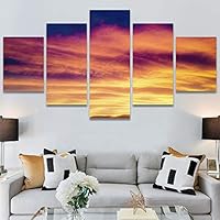 SIGNWIN 5 Panel Canvas Wall Art Sunset in The Mountains for Home Decorations Ready to Hang - 60