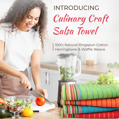 THREAD SPREAD Kitchen Dish Towels, 100% Cotton Salsa Towels, Set of 12 (16x28 Inches), Multi Purpose Cooking Drying Restaurant Bar Cleaning Cloth Napkin, Highly Absorbent, Lint Free (Red & Orange)