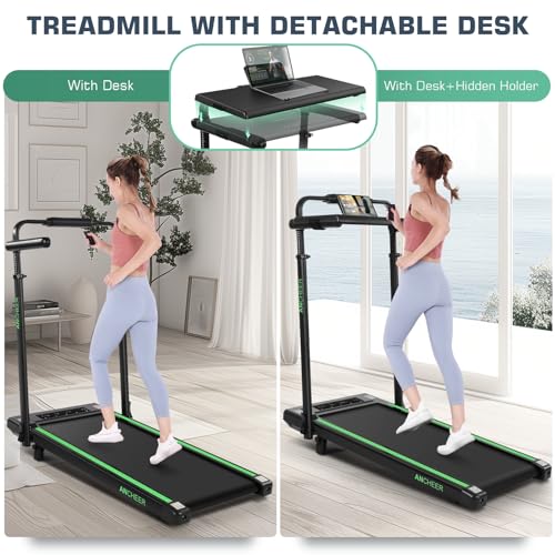 Image of Height-Adjustable Desk Treadmill with 15% Incline for Home Office Workout | 8 in 1 Folding Treadmill 450lbs Weight Capacity, 3.5HP Quiet Portable Treadmill with Desk, 3 Type Control, Ready to Use