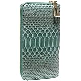 [ベルクート] グリーン ダイヤモンドパイソン 長財布 メンズ レディース 財布 蛇革 蛇皮 ヘビ革 ヘビ皮 スネーク パイソン 本皮 本革 レザー 男性 ラウンドジップ ラウンドファスナー 長サイフ 大きい 大きめ 大型 大容量 派手 人気 ブランド サイフ 金運 運勢 縁起 ゴールドジップ 1291416-F-130