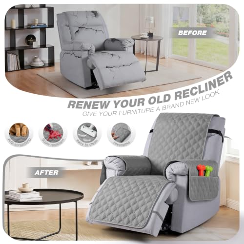 Image of TAOCOCO 100% Waterproof Recliner Chair Covers Reversible 22 inch, Light Gray