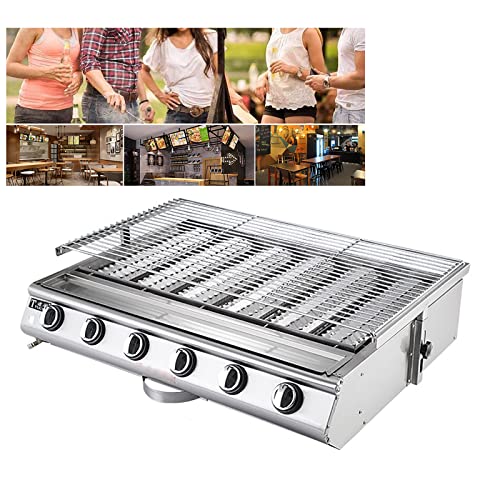 Parrilla De Gas Sin Humo, Horno De Gas Licuado Port&aacute;til De 6 Quemadores, Barbacoa Sin Humo De Altura Ajustable, Horno De Cocci&oacute;n De Barbacoa Al Aire Libre De Acero Inoxidable, Para Acampar En El Patio
