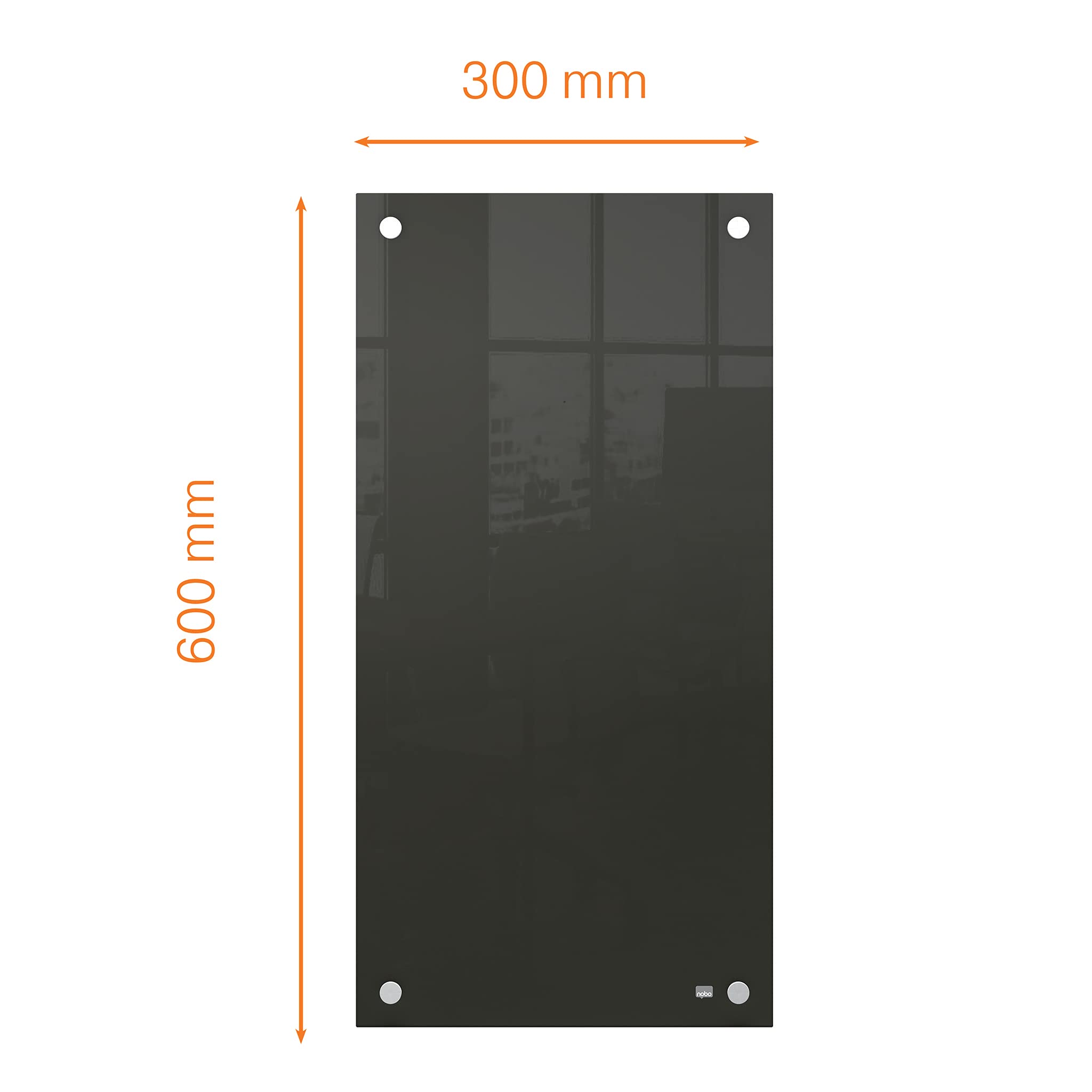 Nobo, Mała Szklana Tablica Suchościeralna, Bezramkowa, Narożny Montaż Ścienny, do Domu/Biura, 300 × 600 mm, w Zestawie Marker Suchościeralny Nobo, Kolor Czarny (1915609)