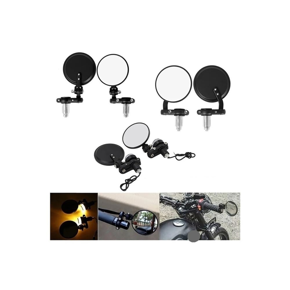 motos Miroir vélo Lot 2 Rétroviseurs Guidon Moto Universels En Aluminium, 7/8" (22 Mm), Avec Éclairage(Mirror with Light)