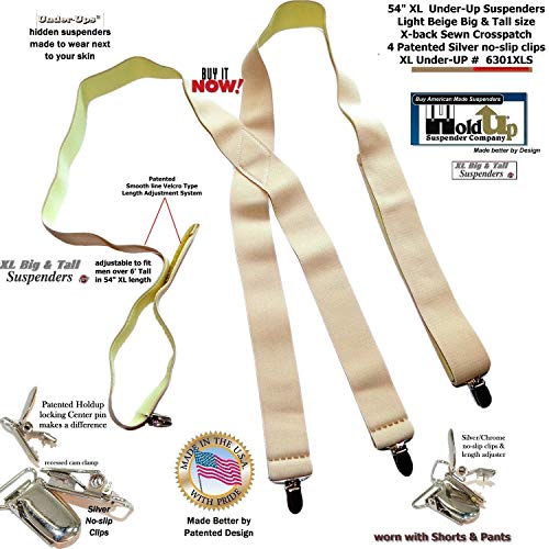Holdup Suspender Company Hidden Undergarment X-back Beige Suspenders with No-slip Silver Clips - Thumbnail 3