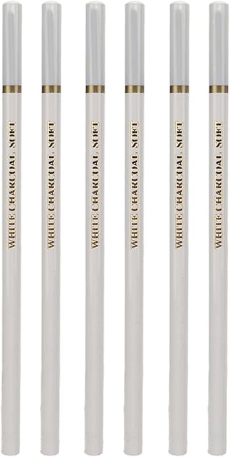 6 Pcs White Charcoal Pencil Set, White Art Pencil Sketch Highlight Pencil for Artists Black Paper Drawing Sketching Illustration Deisgn