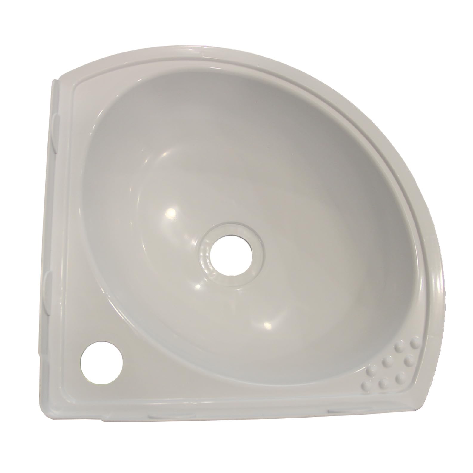 Lavabo angolare per montaggio a parete, 27,5 x 27,5 x 10 cm, in plastica, bianco, con scarico