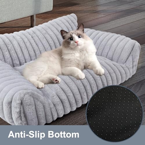 Cute Cat Couch Bed for Indoor Cats, Dog Beds for Small Dogs Couch, S, Grey | Dog Couch Bed with Removable Washable Cover,Cute Fluffy Pet Sofa Cat Couch Bed,Washable Dog Bed Medium Large Size Dog - Image 6