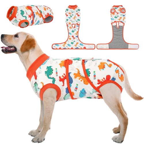 Kuoser Dog Surgery Recovery Suit, Soft Breathable Dog Recovery Suit for Female Spay Male Nueuter, Anti Licking Puppy Onesie Pet Surgical Suit for Dogs Abdominal Wounds Skin Disease, Dinosaur