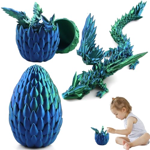 Dragón de Cristal Articulado con Huevo de Dragón,Juguete Fidget Dragón Decorativa de Cristal Articulada, Huevo de Dragón Portátil Que Articula el Juguete de la Agitada del Dragón de Piedra (azul)