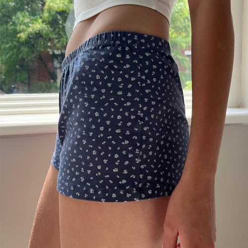 Image of Womens Y2K Pajama Shorts Low Waist Striped Floral Lounge Boxers Pj Bottoms Comfy Sleep Shorts