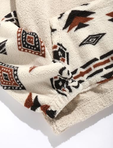 Image of ZAFUL Men 1 /4 Zipper Ethnic Aztec Fleece Unisex Winter Sweatshirt Tops 2026 | Funnel Neck Fluffy Polar Fleece Faux Sherpa Soft Thermal Pullover Kangaroo Pocket Jacket Hoodie Tops