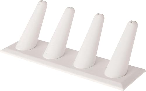 Plymor Pantalla de dedo de anillo de piel sintética blanca, cuatro en base rectangular, 6 pulgadas de ancho x 2.125 pulgadas de profundidad x 2.5