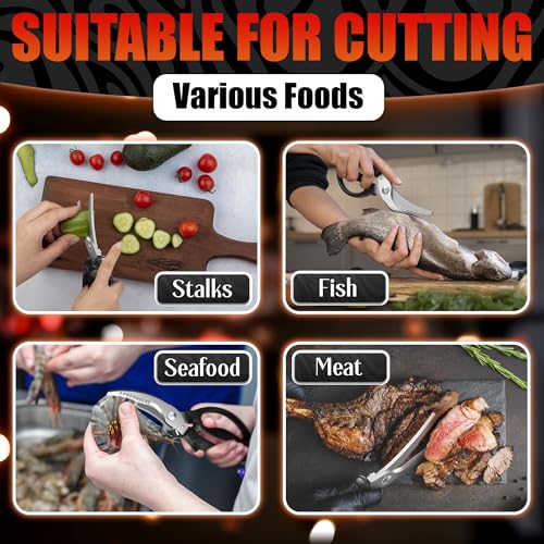 Poultry Shears – Heavy Duty Kitchen Shears for Cutting Meat, Bones, Poultry, Seafood & Vegetables – Stainless Steel Scissors with Non‑Slip Handles, Thick Spring, High Wear Resistance & Easy Cleaning